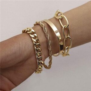 14K Gold Plated Dainty Layered Chain Bracelets Adjustable Link Bracelet Set